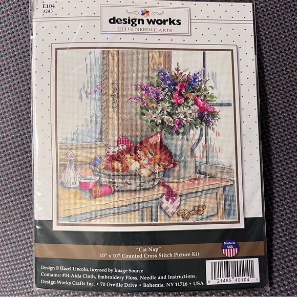 Design Works 10" x 10",  “Cat Nap” counted cross stitch kit - Picture 2 of 3